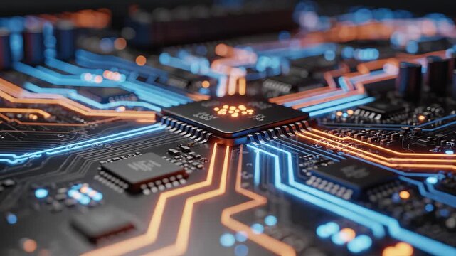 Closeup of illuminated circuit board