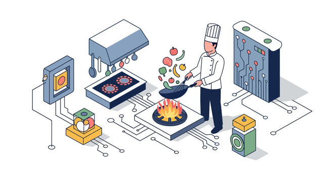 Chef Cook Hot Food Meal Pan Fire Tech Lab Data Base Room Art Work Set