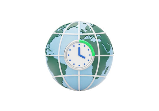 Modern time zone 3D render icon isolated on clean background, ideal for digital uses like travel apps, scheduling platforms, UI design, and global communication tools.