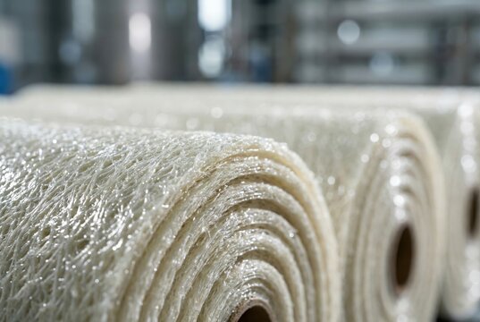 Textured Fiberglass Rolls in Industrial Setting Highlighting Material Strength and Versatility for Construction and Manufacturing Applications