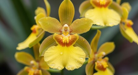 Fototapeta premium Radiant Yellow Oncidium Orchid Blooms in Close-Up Detail.
