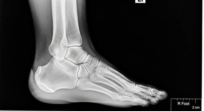Radiographic Image of a Human Foot Showing Bone Structure.