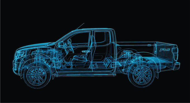 Pickup Truck Blueprint &ndash; Automotive Engineering CAD Technical Drawing