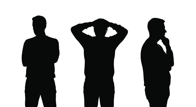 Silhouette collection depicting a man expressing doubt confusion frustration and deep thought