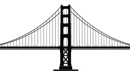 Obraz premium Stylized black and white silhouette illustration of the iconic suspension structure of the Golden Gate Bridge