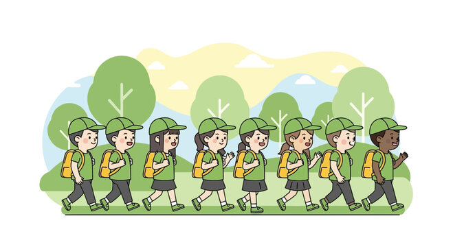 Diverse Group Of Children Embarking On An Outdoor Adventure