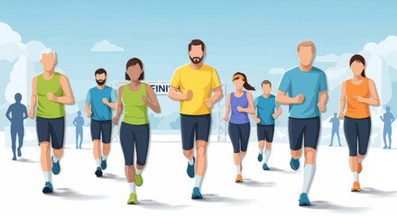Obraz premium Diverse Runners Compete In A Vibrant Outdoor Marathon Event