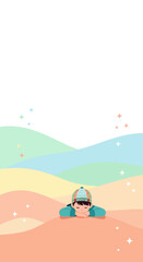 Naklejka premium Dreamy Child Relaxing Amidst Pastel Hued Abstract Landscape With Sparkles