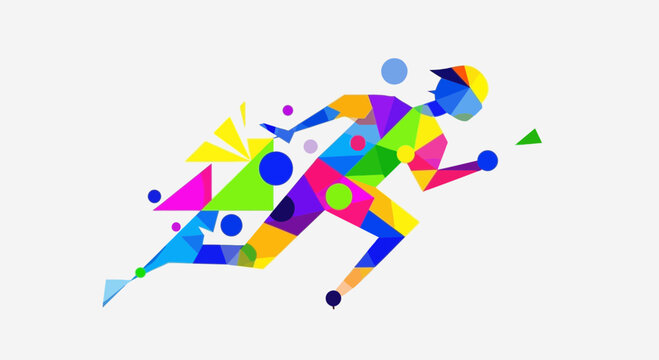 Dynamic Abstract Runner In Vibrant Geometric Motion Graphics