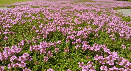 Fototapeta premium Vast Field of Blooming Pink Wildflowers in Full Bloom.