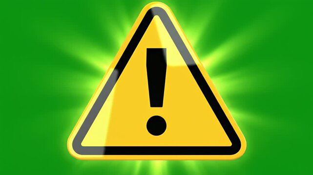 Yellow caution triangle with exclamation mark on glowing green background