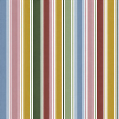 Fototapeta premium Vintage inspired narrow stripe pattern with spring palette colors including blue, pink, green, mustard, and white, creating classic and cheerful textile design