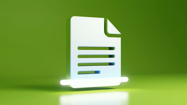 White document icon with blue lines and a bright glow on a green backdrop