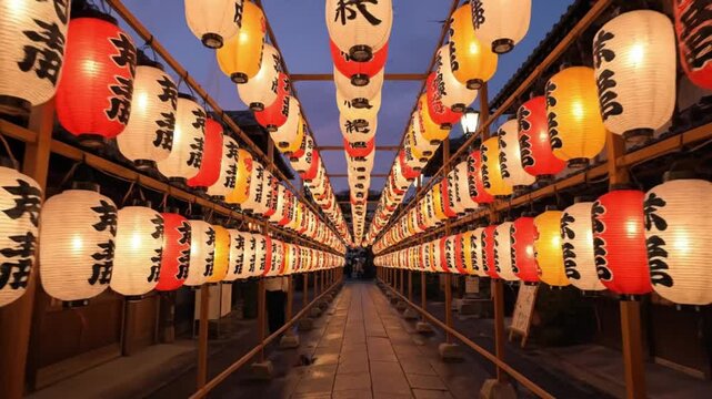 Japanese Lanterns Pathway Festival Lights Evening