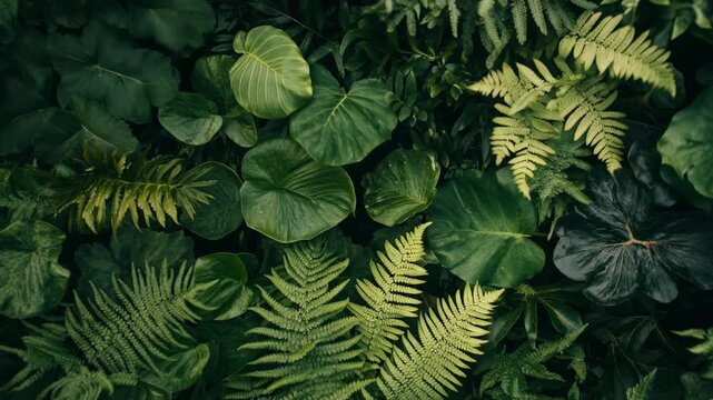 A dense collection of assorted leaves in various shades of green, natural and organic
