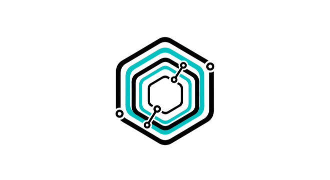 Abstract Hexagonal Circuitry And Data Flow Logo Design