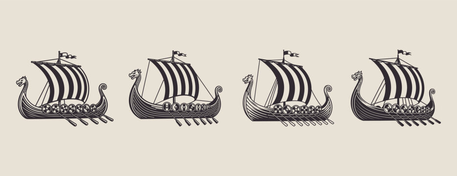 Viking ships sailing in formation.