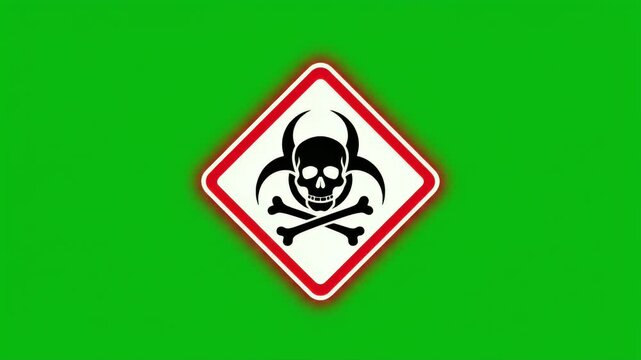 A hazard symbol with a skull and crossbones on a green background
