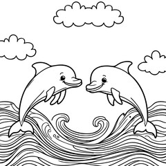 Fototapeta premium Playful dolphins leaping over sea waves