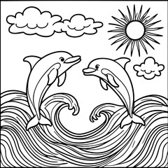 Obraz premium Dolphins in Ocean Coloring Page