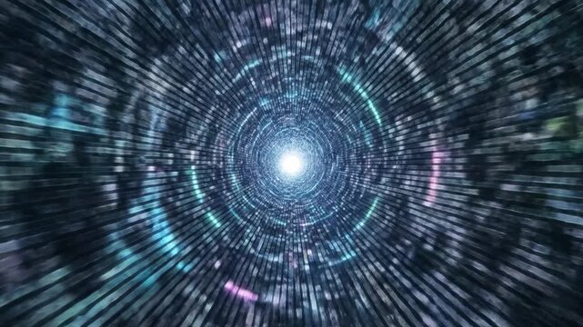Futuristic tunnel abstract digital vortex glowing light motion blur blue and purple technology speed energy dynamic immersive perspective with modern virtual pattern, cosmic space, and surreal
