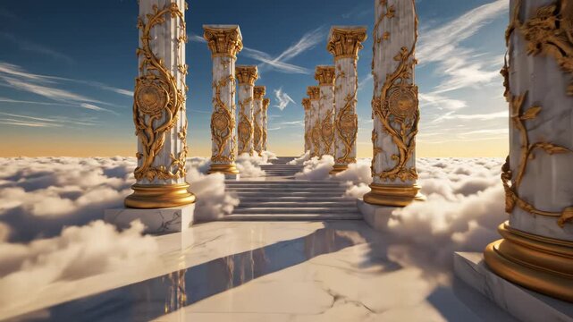 Stairway to the sky with ornate columns