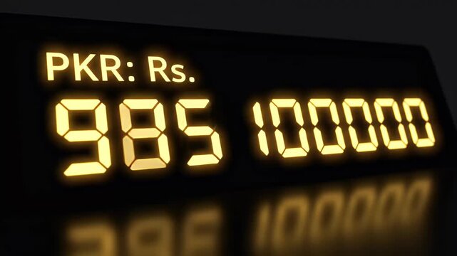 Bright yellow digital display showing currency code and large numerical value