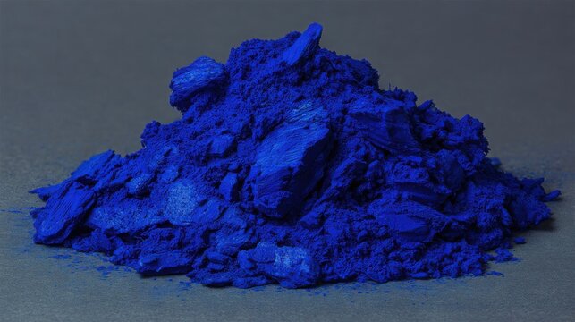 Vivid Prussian Blue Pigment Powder Heap With Textured Rocky Formations Ready For Artistic Creation