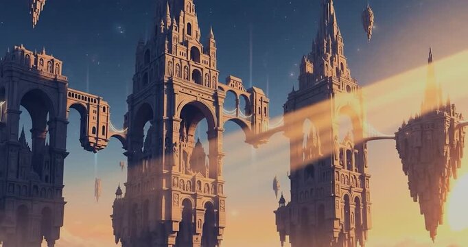 Fantasy Architecture Floating Islands Ancient Ruins.