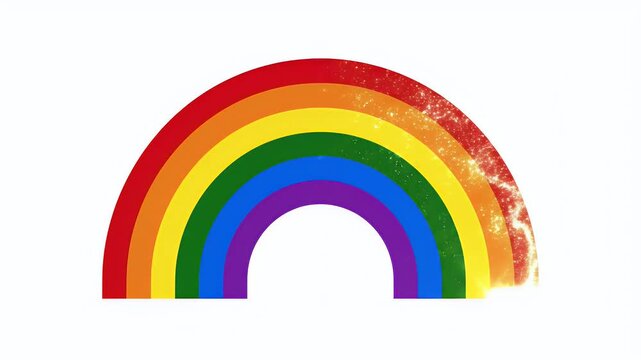 A vibrant, semi-circular rainbow with sparkling edges on a white background