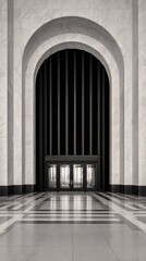 Fototapeta premium An elegant entrance featuring towering arches and striking geometric flooring patterns