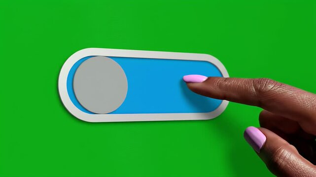A finger with pink nail polish touches a toggle switch