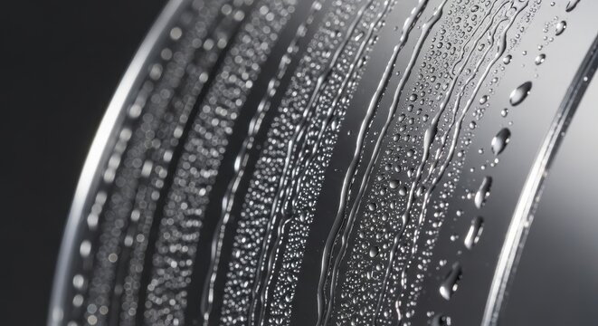 Close-up of a wet metal surface with water droplets.