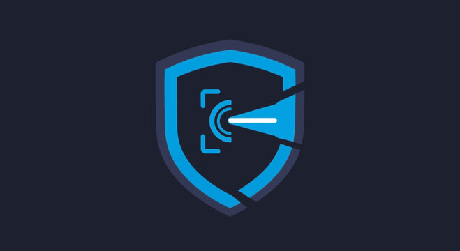 Digital Security Shield Icon Protecting Data With Laser Scan