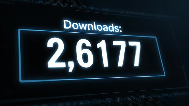 Digital display shows 19,252 downloads with a glowing neon blue border