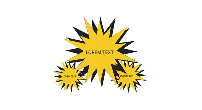 Exploding Starburst Shapes with Lorem Ipsum Text, Graphic Design Elements