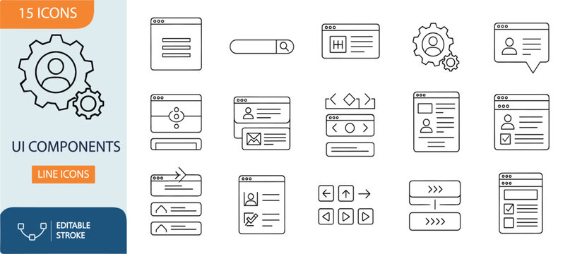 UI Components Line Icons Set Interface Elements Web App Design Collection