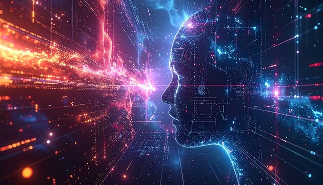 Artificial Intelligence - Digital Mindscape of a Futuristic Humanoid.