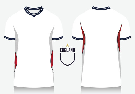 Soccer jersey or football kit template design for England national football team. Soccer shirt icon for football world tournament in 2026. Front and back view soccer jersey mockup. 