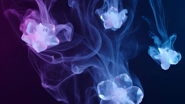 Colorful Jellyfish Floating with Bioluminescent Glow in Deep Sea