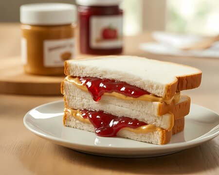 National Peanut Butter and Jelly Day Illustration with Sandwich, Peanuts and Jam Design