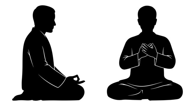 Two meditation postures demonstrating traditional sitting techniques with hands positioned differently Vector, illustration