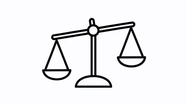 Line art icon of a balancing scale with one side lower than the other