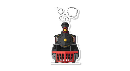 Fototapeta premium Retro Steam Locomotive Train Front View with Smoke and Bell Icon