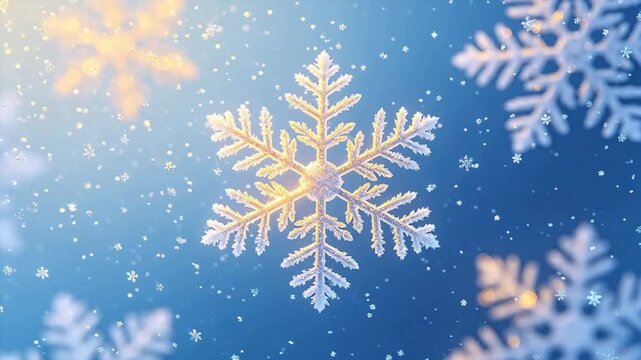 Closeup of a snowflake with blue background