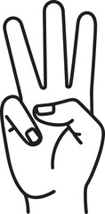 Obraz premium Peace sign hand gesture in black outline on white background