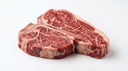 Fototapeta premium Raw t-bone steak with marbling on white background with raw meat