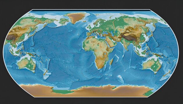 Earth's Topographic Panorama: A detailed topographical map of Earth, showcasing the varied elevations of land and ocean floors, presents the globe's natural wonders.