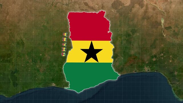 Ghana Map With Flag Colors Overlay Animation