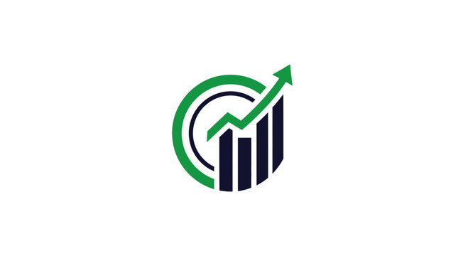Green Rising Financial Growth Emblem With Bar Graph, Arrow And Circular Frame